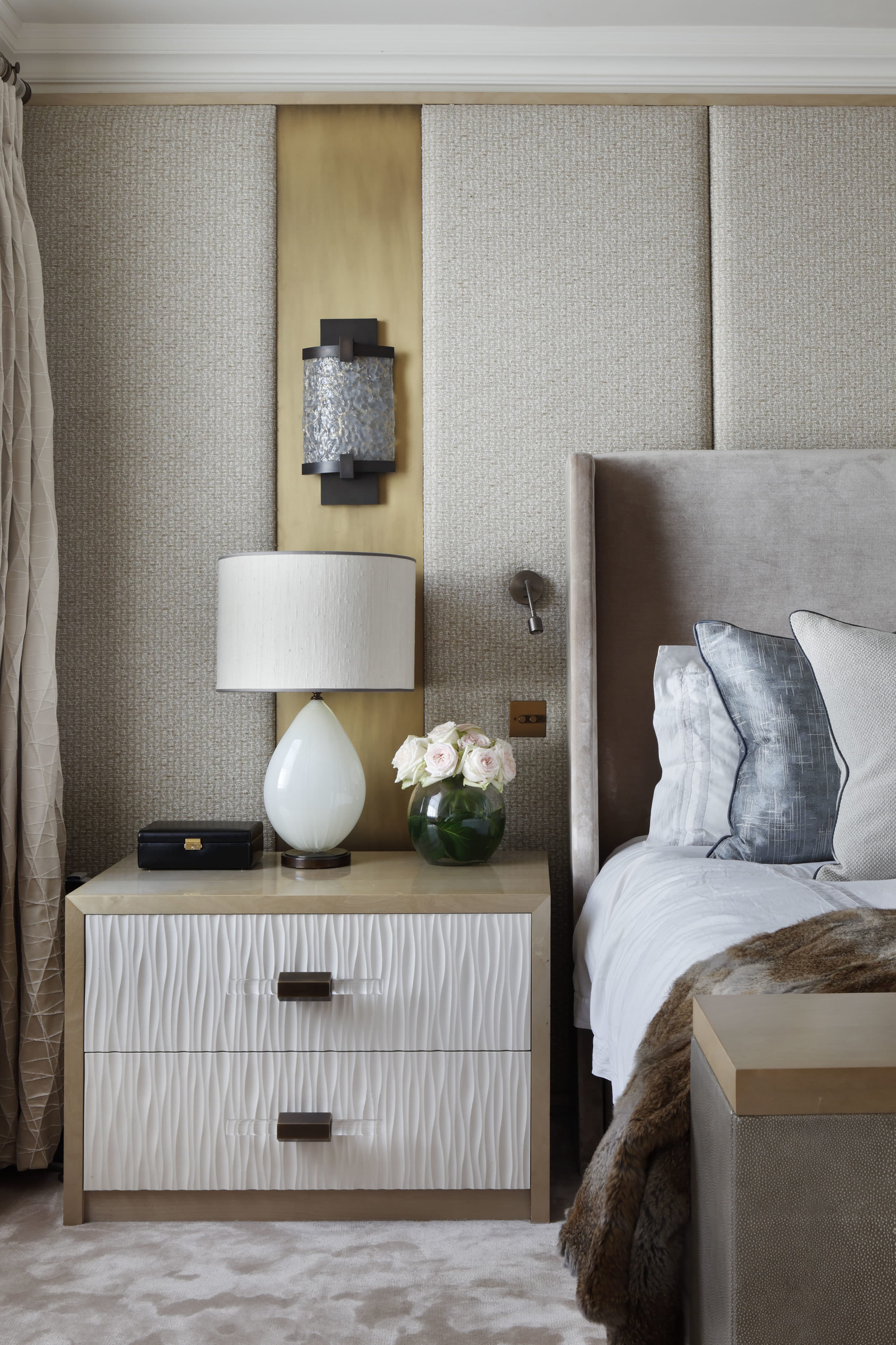 Bespoke beside table and padded integrated headboard
